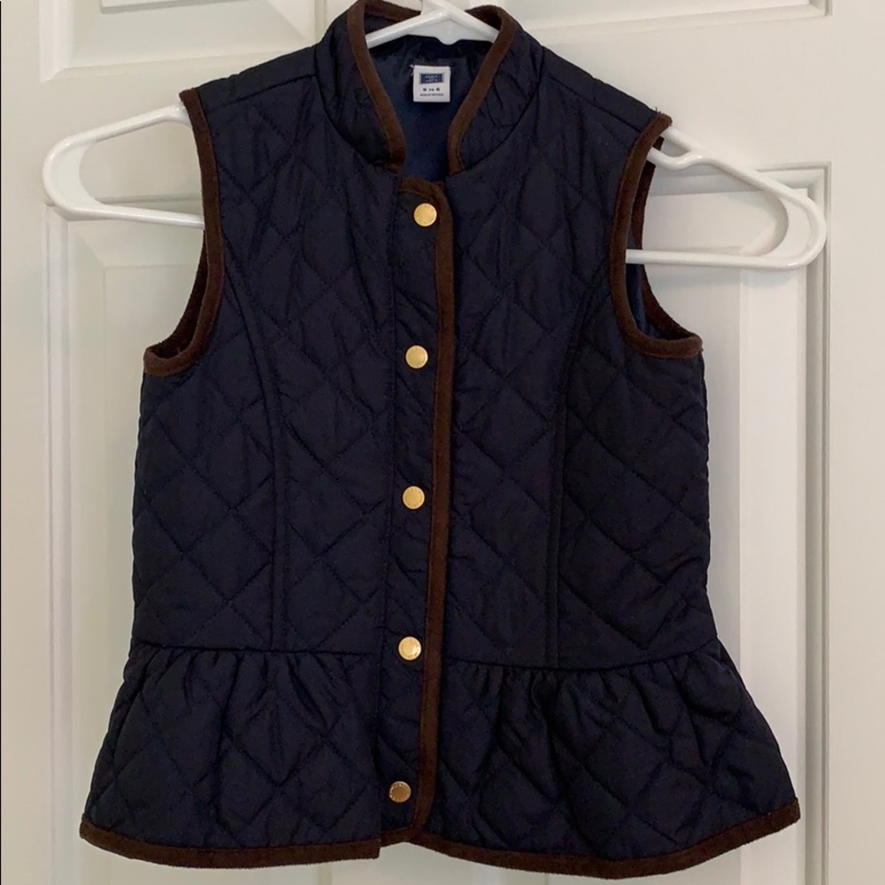 Navy Quilted Vest with Brown Trim